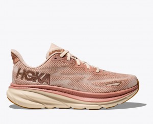 Women's HOKA Clifton 9 Running Shoes Beige | ORXGD-3294