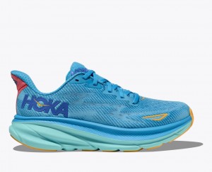 Women's HOKA Clifton 9 Running Shoes Blue | EUMCA-9601