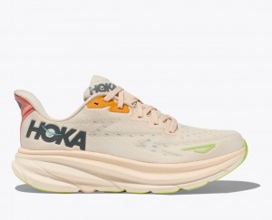 Women's HOKA Clifton 9 Running Shoes Light Beige / Multicolor | HJRFL-1246