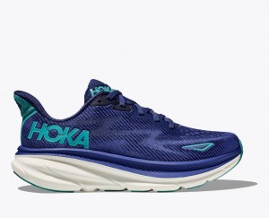 Women's HOKA Clifton 9 Running Shoes Navy / Turquoise | THVDB-3697