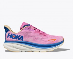 Women's HOKA Clifton 9 Running Shoes Pink / Blue | RCBSP-4892