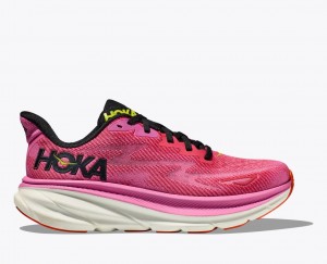 Women's HOKA Clifton 9 Running Shoes Pink / Black | CNYIV-8056