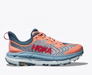 Women's HOKA Mafate Speed 4 Trail Running Shoes Grey / Coral | BAMIL-9452