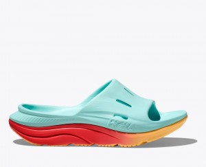 Women's HOKA Ora Recovery 3 Slide Light Turquoise / Orange | OIEQR-8759