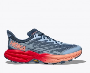 Women's HOKA Speedgoat 5 Trail Running Shoes Blue Grey / Red | WNGMJ-5642