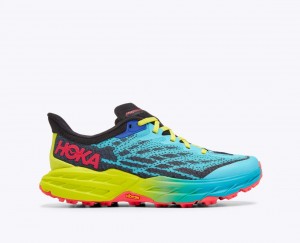 Women's HOKA Speedgoat 5 Trail Running Shoes Blue / Navy / Green | MQWRE-3489