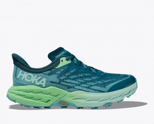 Women's HOKA Speedgoat 5 Trail Running Shoes Blue / Green | OPCVT-3478