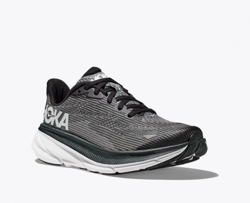 Kids' HOKA Clifton 9 Running Shoes Black / White | FIELY-2513