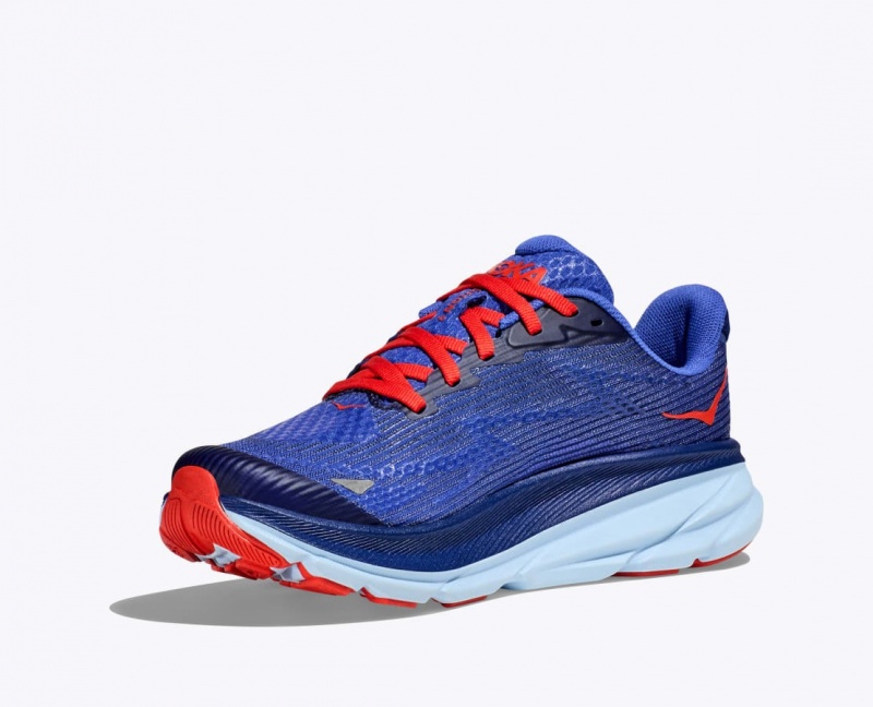 Kids' HOKA Clifton 9 Running Shoes Dark Blue / Red | ENBVX-3201