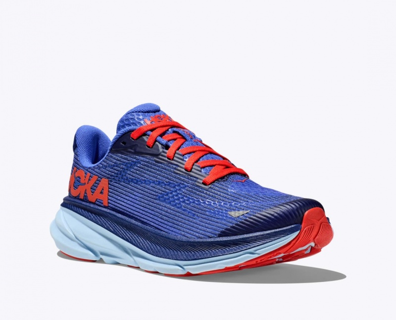 Kids' HOKA Clifton 9 Running Shoes Dark Blue / Red | ENBVX-3201