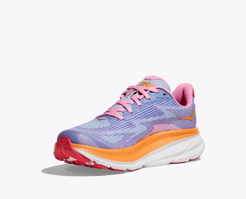 Kids' HOKA Clifton 9 Running Shoes Light Purple / Orange / Pink | MTOHZ-7305