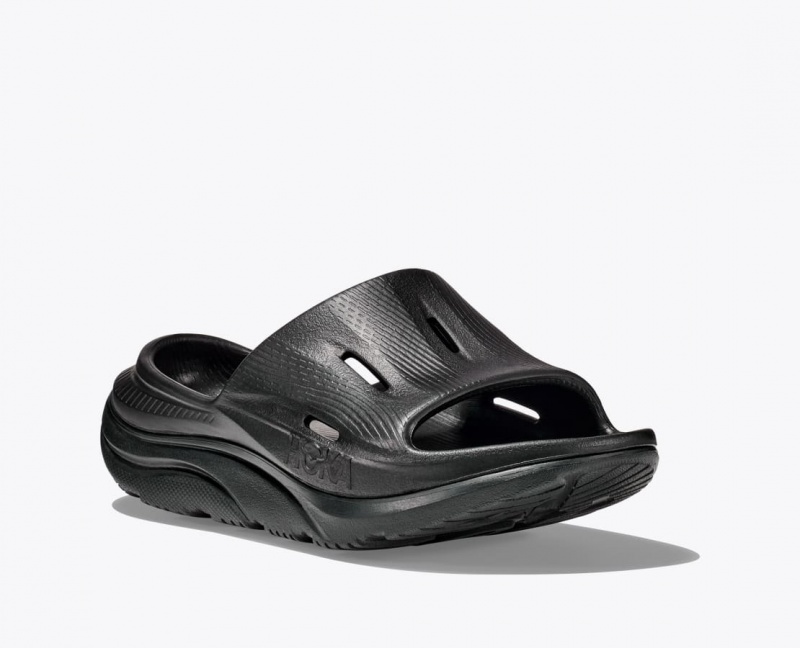 Kids' HOKA Ora Recovery 3 Slides Black | ZJAWR-1890