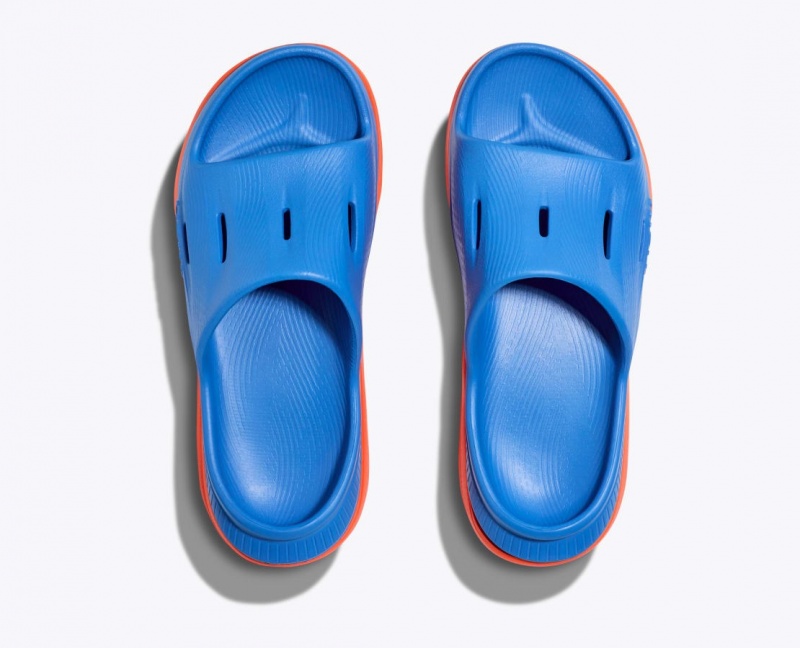 Kids' HOKA Ora Recovery 3 Slides Blue / Orange | VAEJD-4927