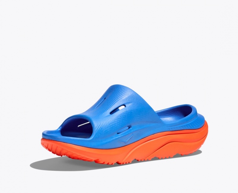 Kids' HOKA Ora Recovery 3 Slides Blue / Orange | VAEJD-4927