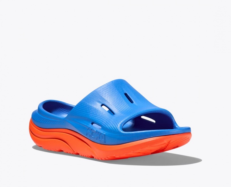 Kids' HOKA Ora Recovery 3 Slides Blue / Orange | VAEJD-4927