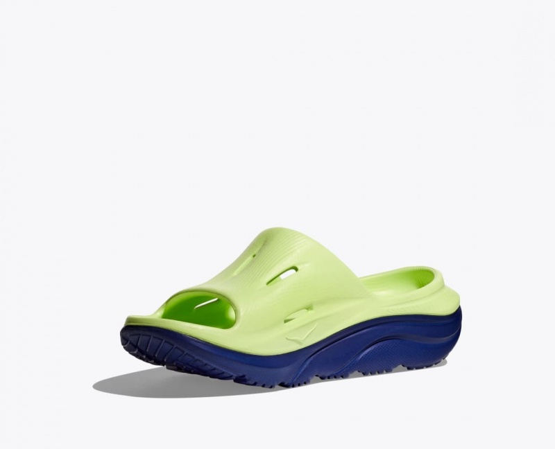 Kids' HOKA Ora Recovery 3 Slides Green / Navy | VUYOG-2346