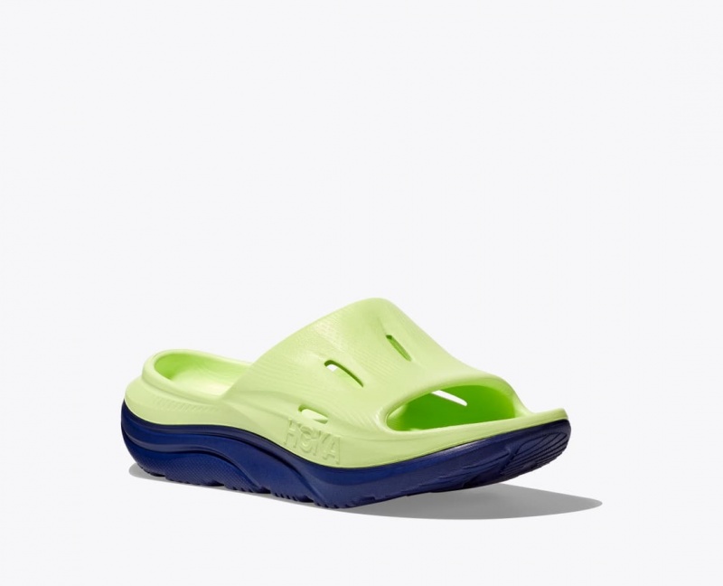 Kids' HOKA Ora Recovery 3 Slides Green / Navy | VUYOG-2346