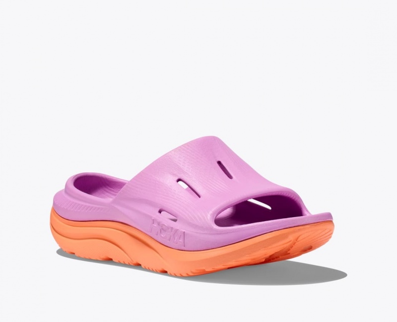 Kids' HOKA Ora Recovery 3 Slides Pink / Orange | SIGFW-0239