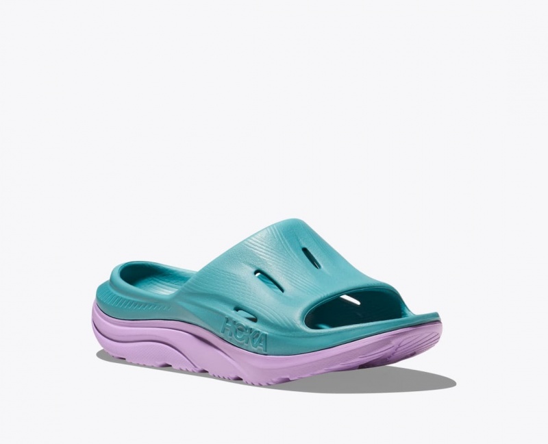 Kids' HOKA Ora Recovery 3 Slides Turquoise / Light Purple | YGHPX-2046