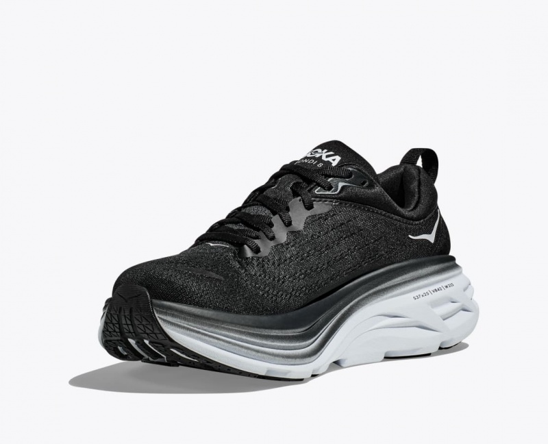 Men's HOKA Bondi 8 Running Shoes Black / White | PWRAU-6714