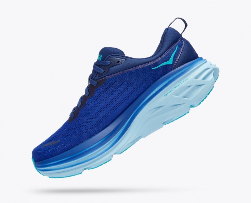 Men's HOKA Bondi 8 Running Shoes Dark Blue / Light Blue | HUORL-9025