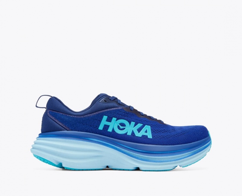 Men\'s HOKA Bondi 8 Running Shoes Dark Blue / Light Blue | HUORL-9025