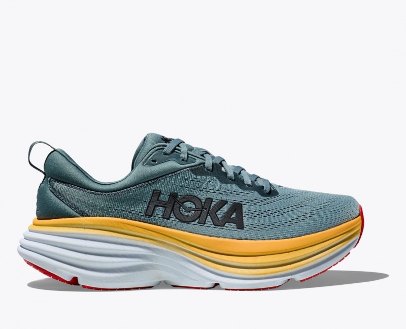 Men\'s HOKA Bondi 8 Running Shoes Dark Blue / Yellow | BNAPX-0198