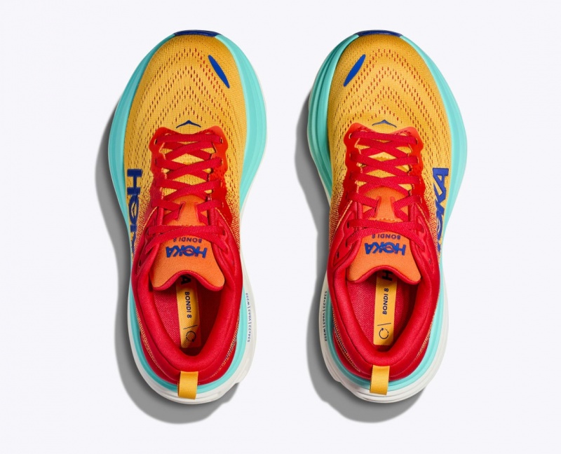 Men's HOKA Bondi 8 Running Shoes Orange / Red / Turquoise | FPWQV-8359