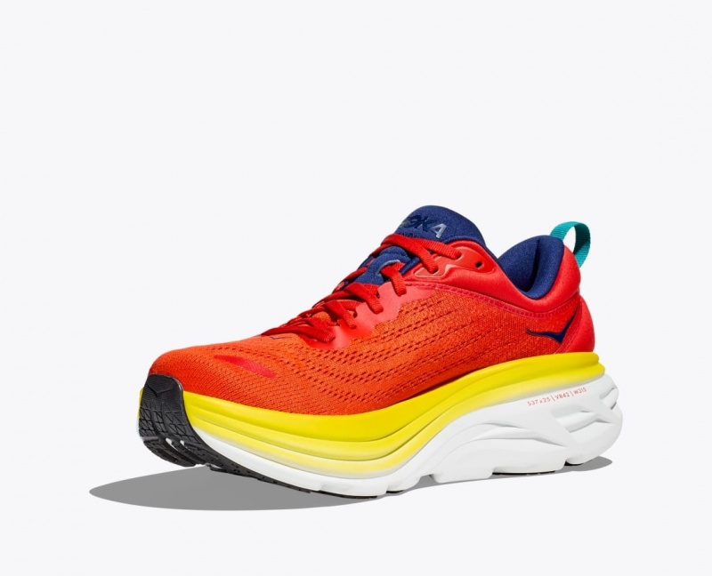 Men's HOKA Bondi 8 Running Shoes Red / Yellow | ALXFK-1580