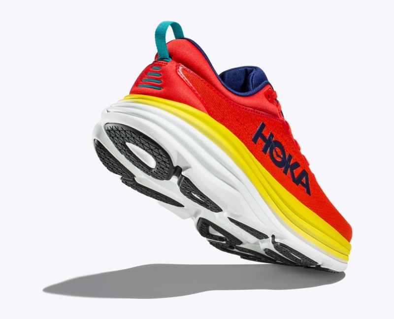 Men's HOKA Bondi 8 Running Shoes Red / Yellow | ALXFK-1580