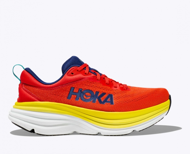 Men\'s HOKA Bondi 8 Running Shoes Red / Yellow | ALXFK-1580