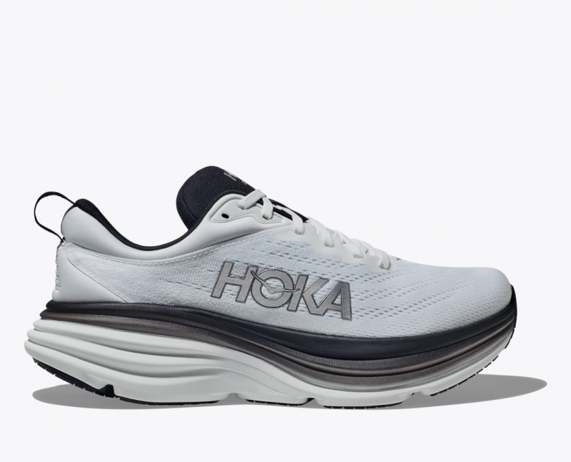 Men\'s HOKA Bondi 8 Running Shoes White / Black | SYZHV-3694