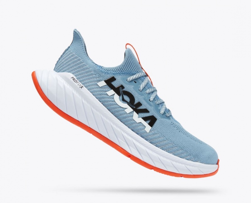 Men's HOKA Carbon X 3 Running Shoes Light Blue / Coral | WGZID-3785