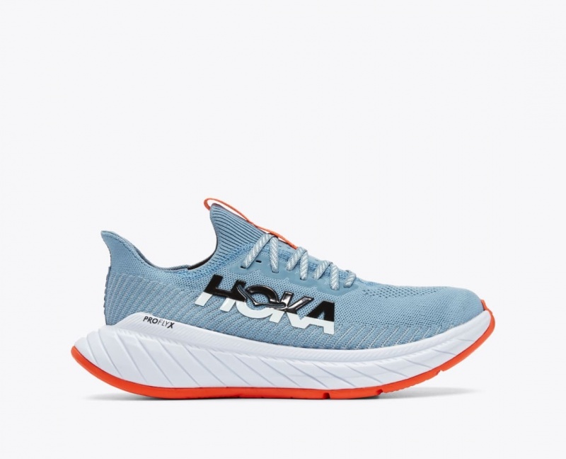 Men\'s HOKA Carbon X 3 Running Shoes Light Blue / Coral | WGZID-3785