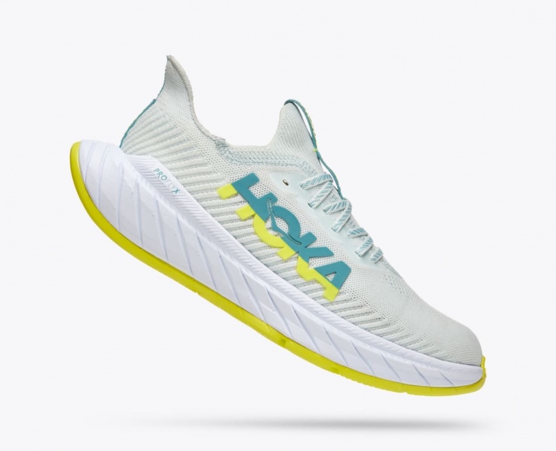 Men's HOKA Carbon X 3 Running Shoes White / Green | ZREVT-8156