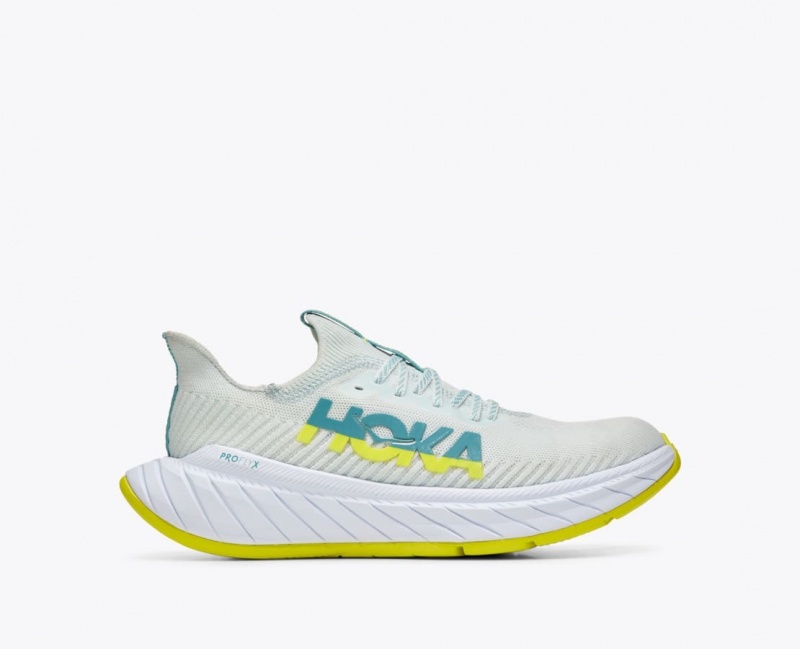 Men\'s HOKA Carbon X 3 Running Shoes White / Green | ZREVT-8156