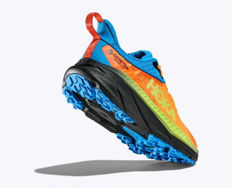 Men's HOKA Challenger 7 GTX Trail Running Shoes Orange / Green / Blue | ONCUR-2708