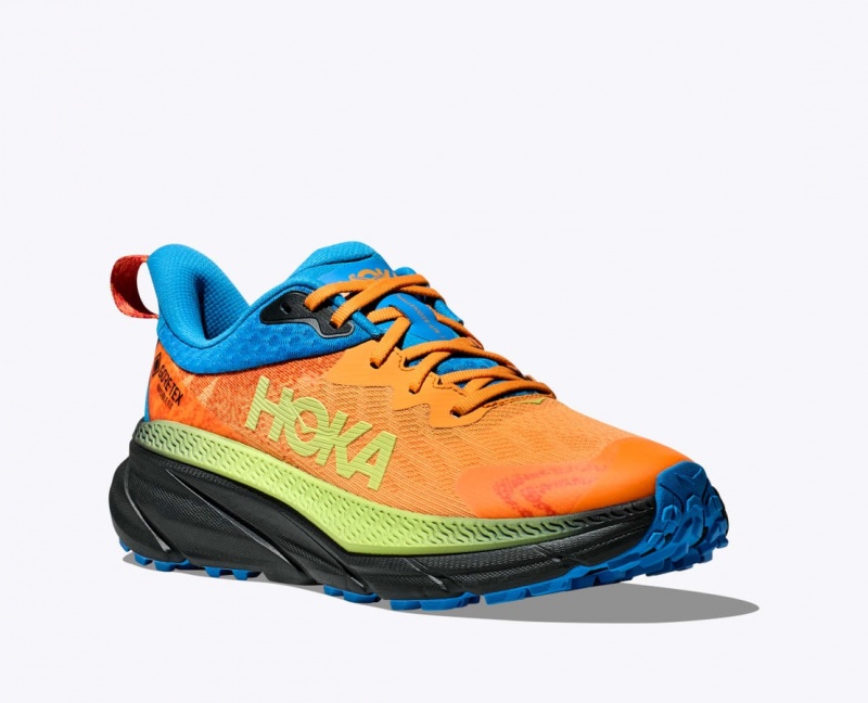 Men's HOKA Challenger 7 GTX Trail Running Shoes Orange / Green / Blue | ONCUR-2708