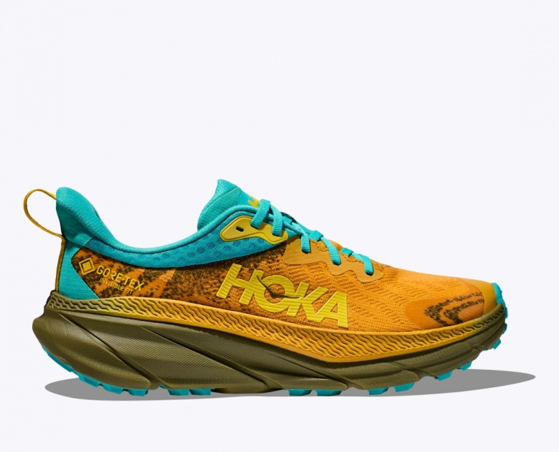 Men\'s HOKA Challenger 7 GTX Trail Running Shoes Orange / Olive / Turquoise | BKHFM-4062