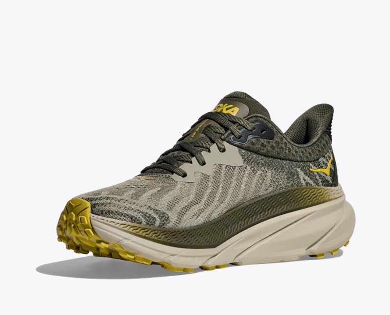 Men's HOKA Challenger 7 Trail Running Shoes Olive | WKMNH-6702