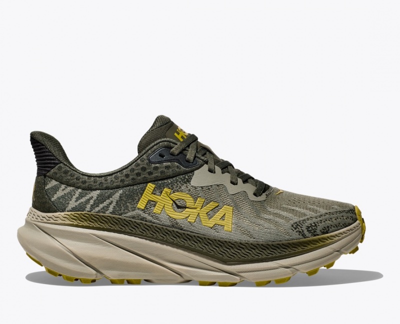 Men\'s HOKA Challenger 7 Trail Running Shoes Olive | WKMNH-6702