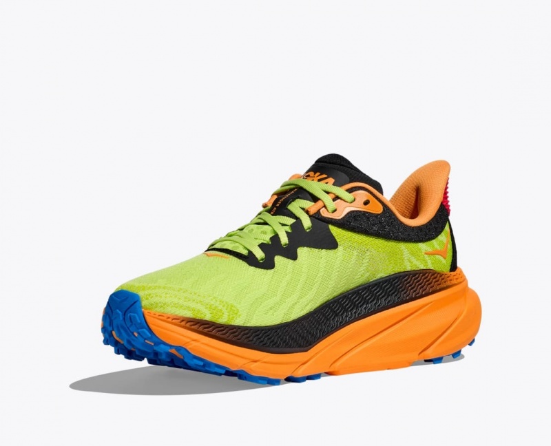 Men's HOKA Challenger 7 Trail Running Shoes Green / Black / Orange | DKIQF-4189