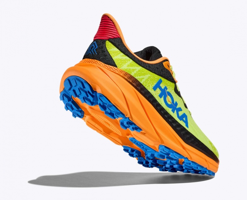 Men's HOKA Challenger 7 Trail Running Shoes Green / Black / Orange | DKIQF-4189