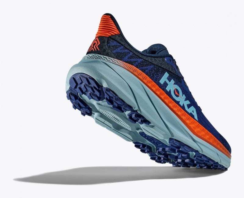 Men's HOKA Challenger 7 Trail Running Shoes Dark Blue / Orange | JQRXP-7508