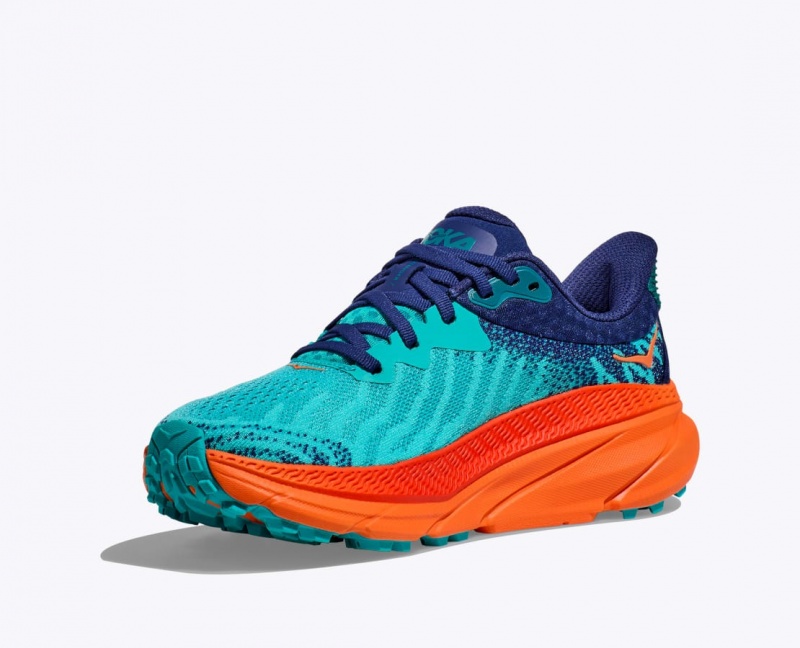 Men's HOKA Challenger 7 Trail Running Shoes Turquoise / Orange | BZHSE-0567