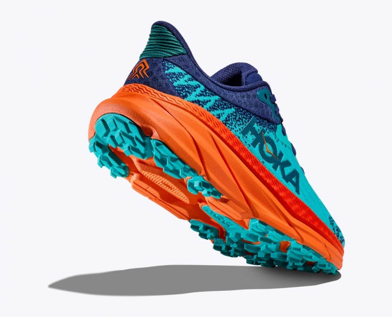 Men's HOKA Challenger 7 Trail Running Shoes Turquoise / Orange | BZHSE-0567