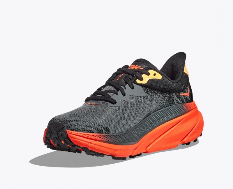 Men's HOKA Challenger 7 Trail Running Shoes Black / Red | RDMKY-7546