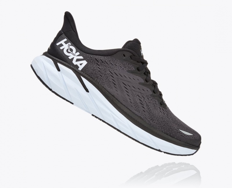 Men's HOKA Clifton 8 Running Shoes Black / White | YVBWP-2895