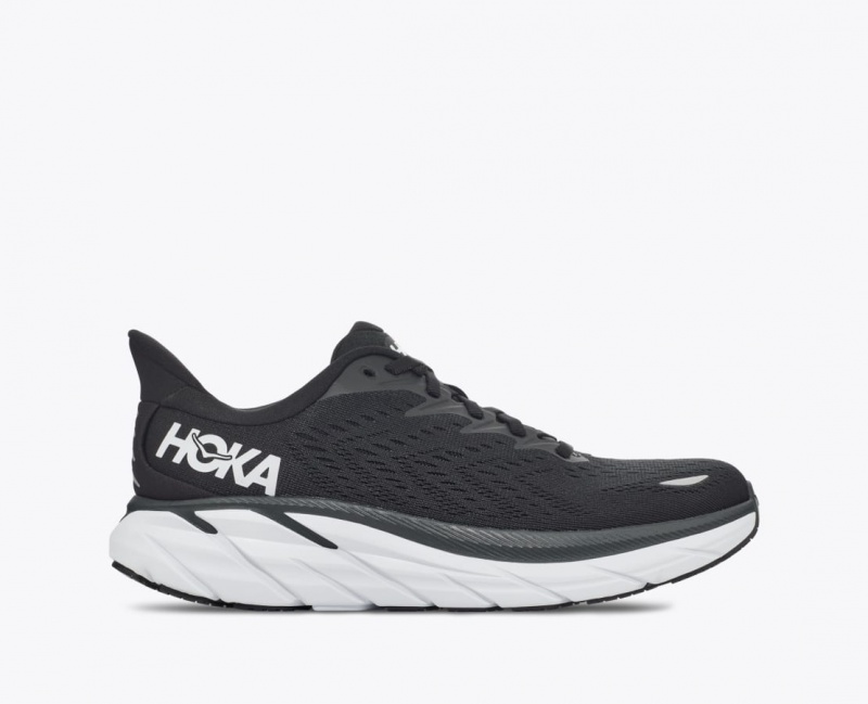 Men\'s HOKA Clifton 8 Running Shoes Black / White | YVBWP-2895