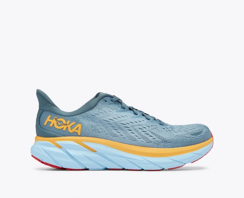 Men\'s HOKA Clifton 8 Running Shoes Blue Green / Orange | JNHSP-8709